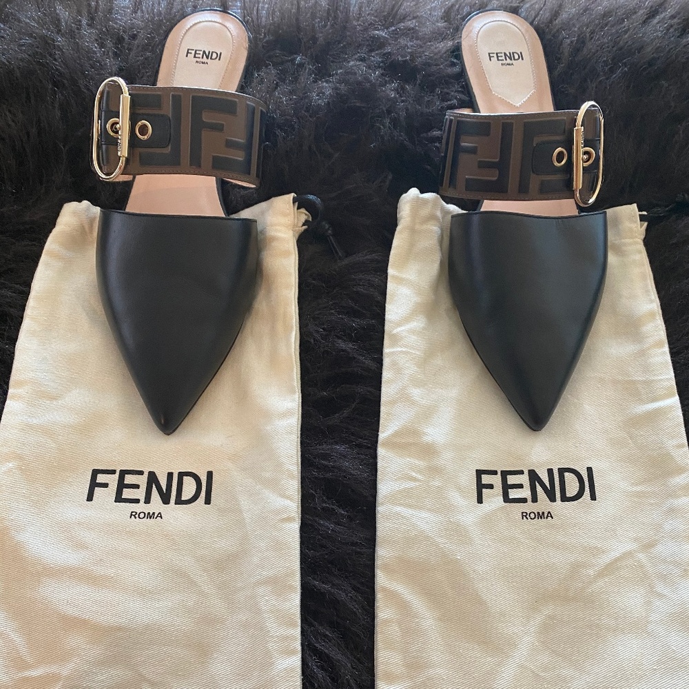 FENDI Black Leather Slingbacks ONLY WORN ONCE
